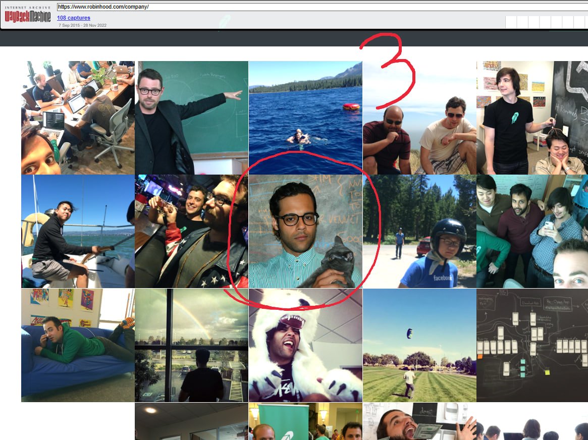 Archived Robinhood company page on the Wayback Machine, showing the same photo shoot